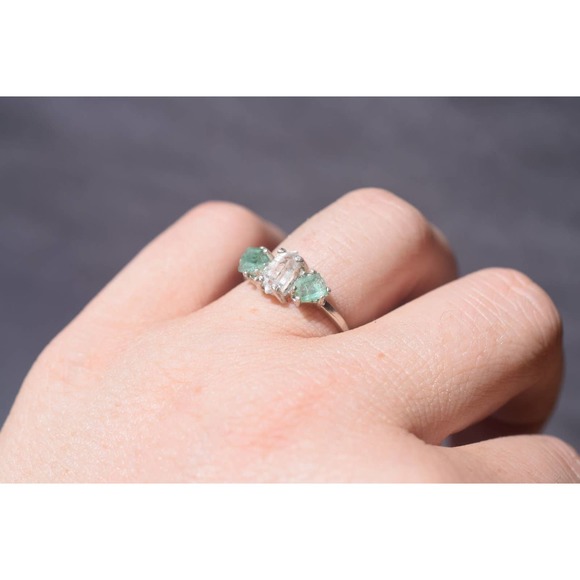 COPY - Green Tourmaline and Herkimer Diamond Engagement Ring size 3 4 5 … - Picture 5 of 8